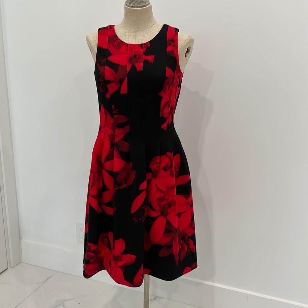 Calvin Klein red and black floral dress, size 4